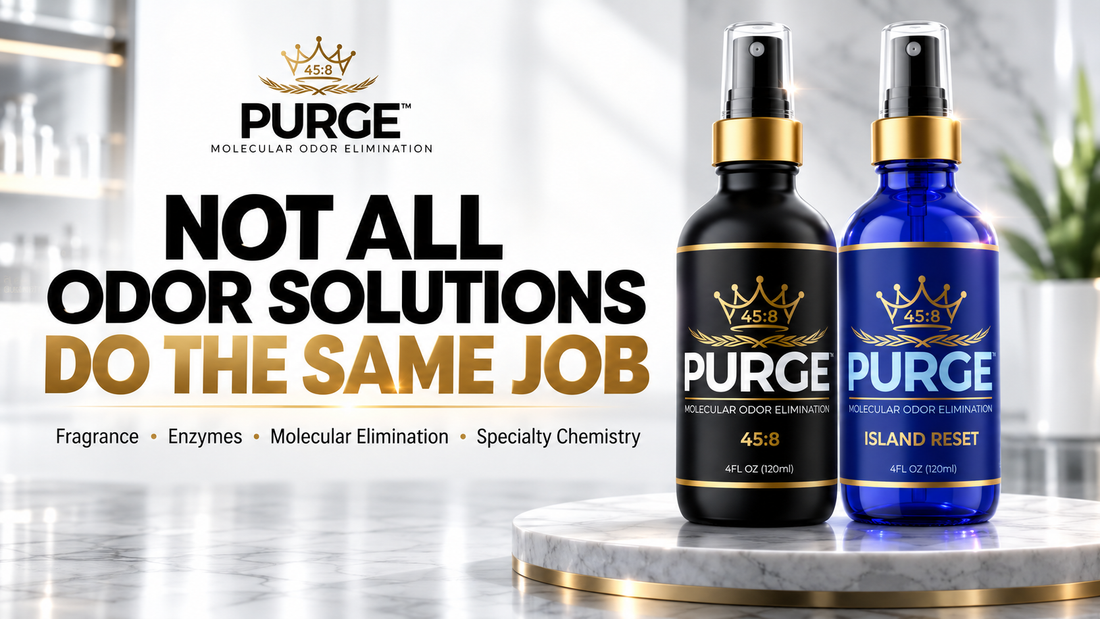 Not all odor solutions are created equal — comparison of air fresheners, enzyme cleaners, molecular odor eliminators and specialty deodorizers by PURGE™.