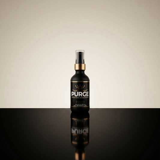 PURGE™ Molecular Odor Elimination Spray on reflective black surface