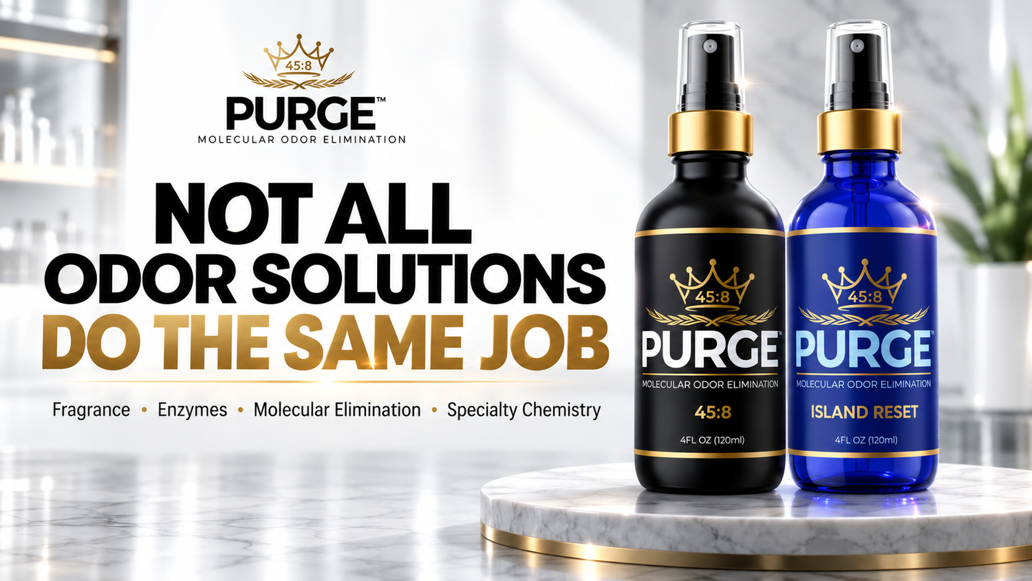Not all odor solutions are created equal — comparison of air fresheners, enzyme cleaners, molecular odor eliminators and specialty deodorizers by PURGE™.
