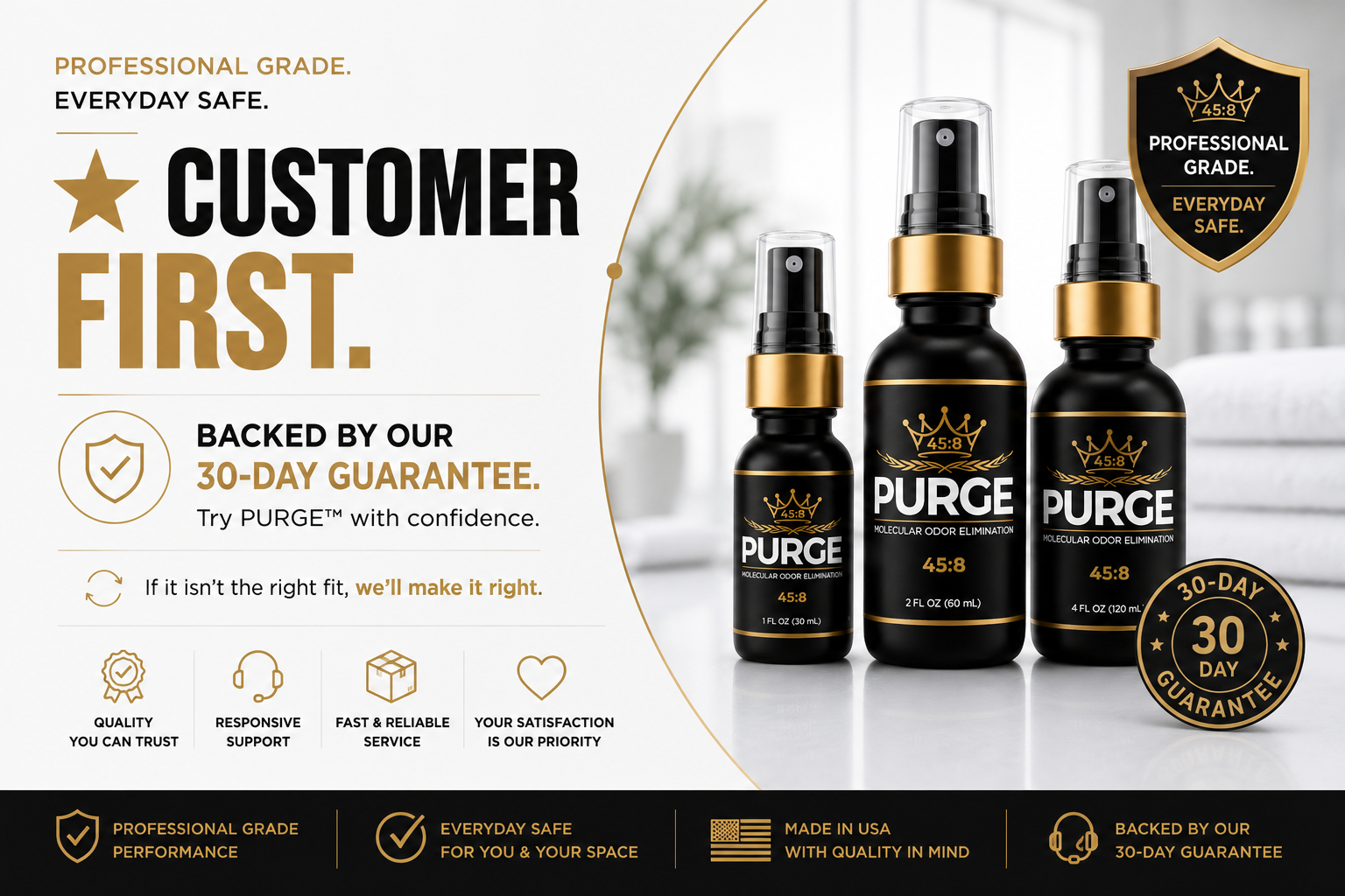 PURGE customer-first 30-day guarantee statement