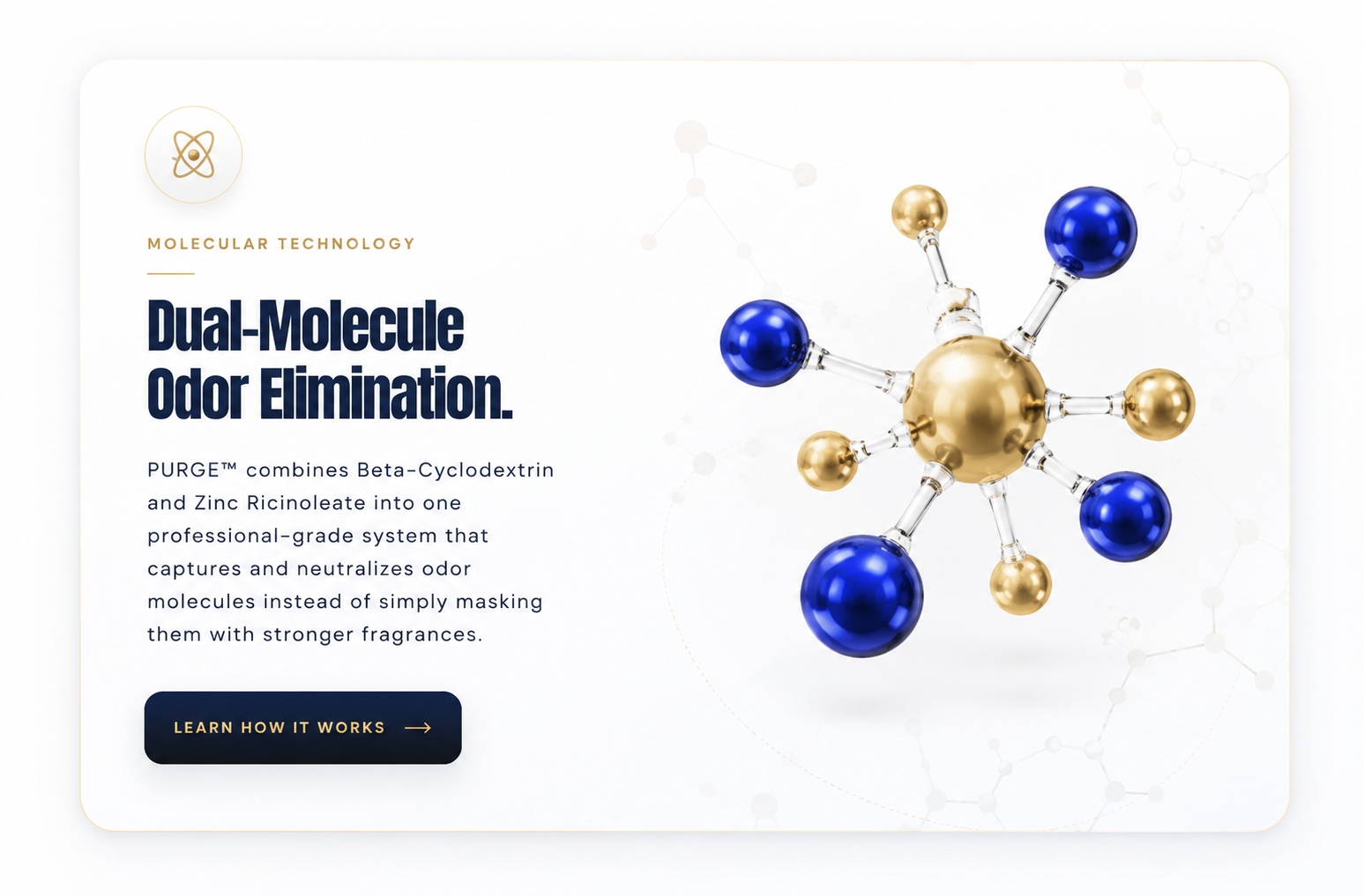 PURGE molecular technology: dual-molecule odor elimination